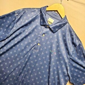 Greg Norman Play Dry Golf Polo Shirt Mens Large‎ Blue Geometric Print Athleisure